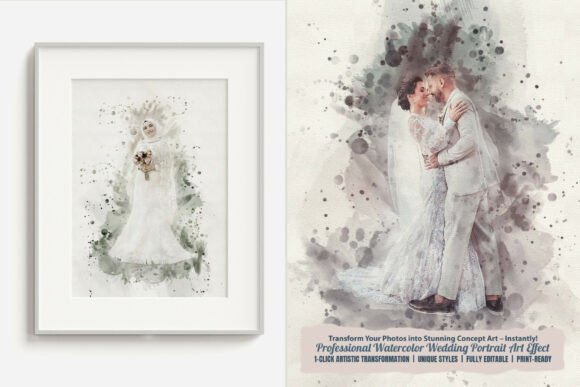 Download Watercolor Wedding Portrait Art - Premium Bundle
